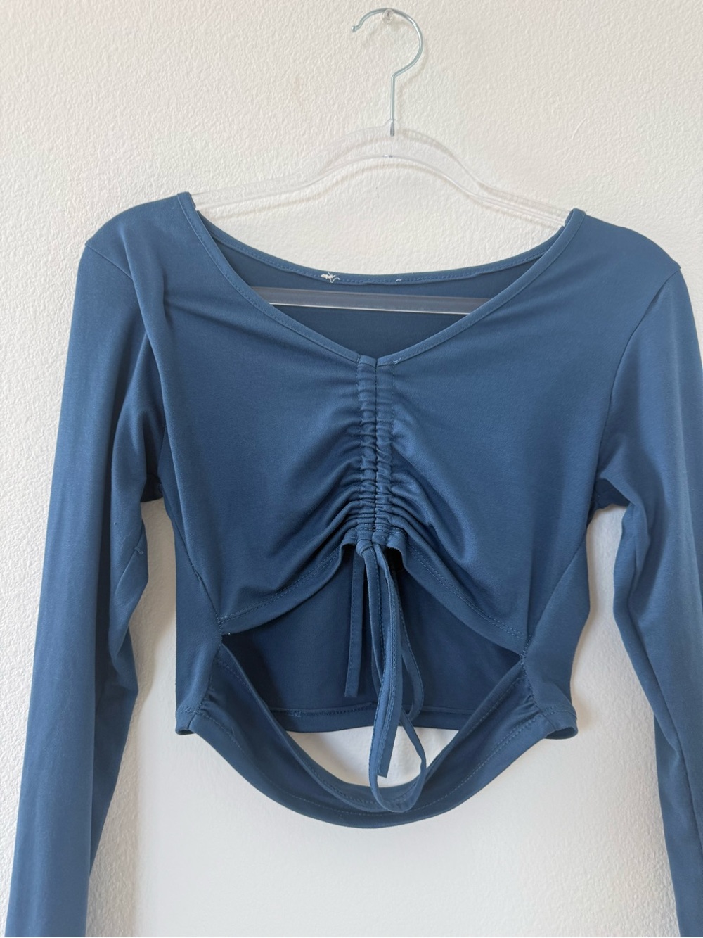 Women’s Blue Ruched Cutout Drawstring Crop Top | Going Out Top S